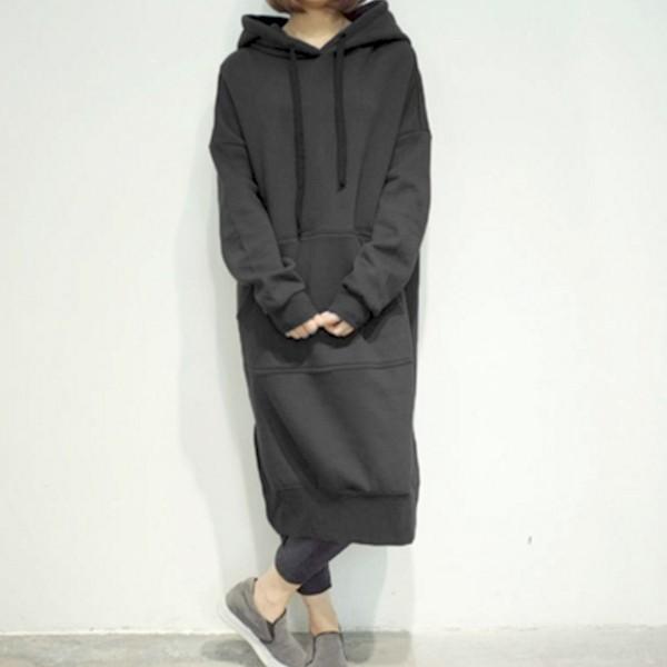 シンプル無地ロング丈ブラックパーカーワンピース M ブラック ワンピース ドレス トップス カジュアル きれいめ 韓国ファッション 中国ファッション ギャル 信頼