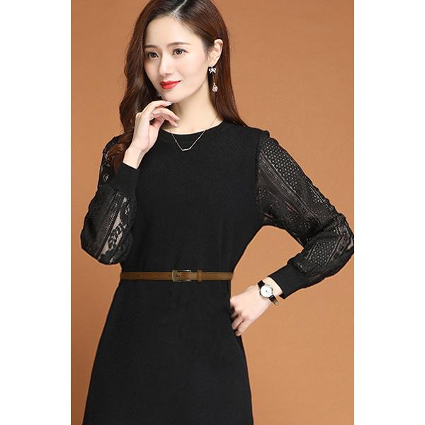 上品かつ清楚なモノトーンドレス Mサイズ ブラック ブラック