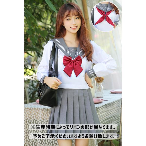 コスプレ 制服 ＜malymoon＞赤リボン長袖セーラー服（グレー