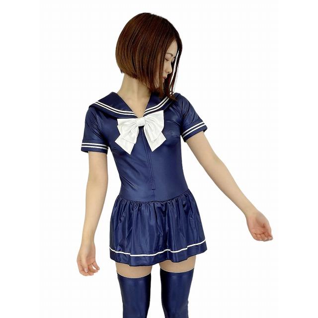 スーパーウェット 単色 半袖 セーラーレオタード ネイビー M 3L wbb