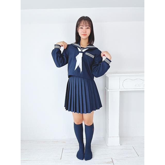 秋冬 長袖セーラー服 濃紺×白ライン T155〜T185 W60〜W85 No.2000 上下