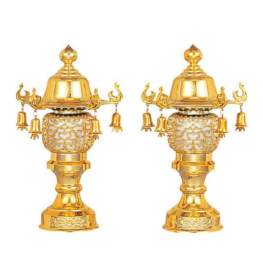 盆提灯 ミニ 盆ちょうちん 置き提灯 8号 鈴付 ゴールド 霊前灯 配線コード 組立簡単 1対 EM-6588