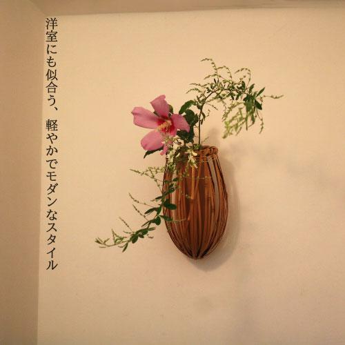 未使用 華道具 白竹 花籠 掛置兼用 竹おとし付き 和室 竹細工 竹編