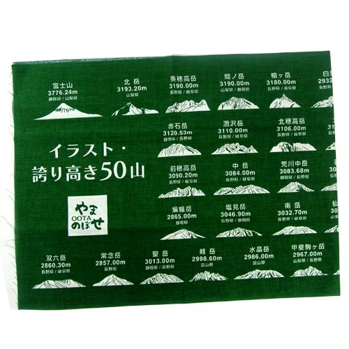 日本製 やまOOTAのぼせ 日本の高い山50選イラスト 本染手ぬぐい