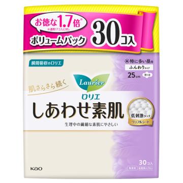 ロリエ しあわせ素肌(特に多い昼用 羽つき) 25cm/30個(ボリュームパック) | ロリエ | 01