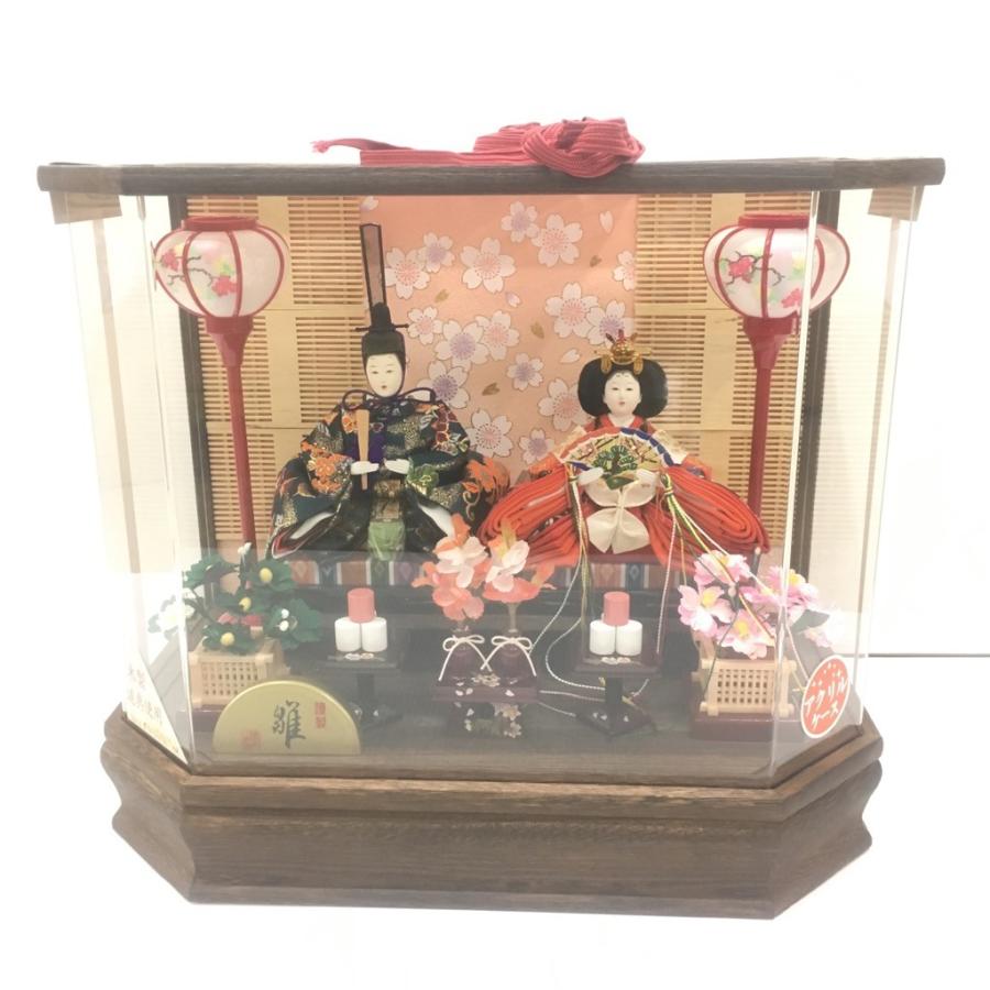 中古 未使用 ひな人形 六角アクリル小芥子二人 本焼桐 狭山清玉 43.5 