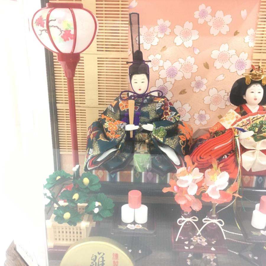 中古 未使用 ひな人形 六角アクリル小芥子二人 本焼桐 狭山清玉 43.5 