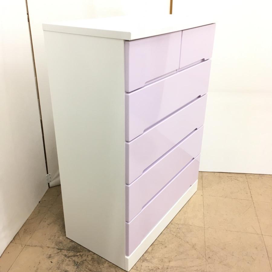 サンコウ 中古 5段ハイチェスト アトリエ 80-5LV ホワイト×ラベンダー