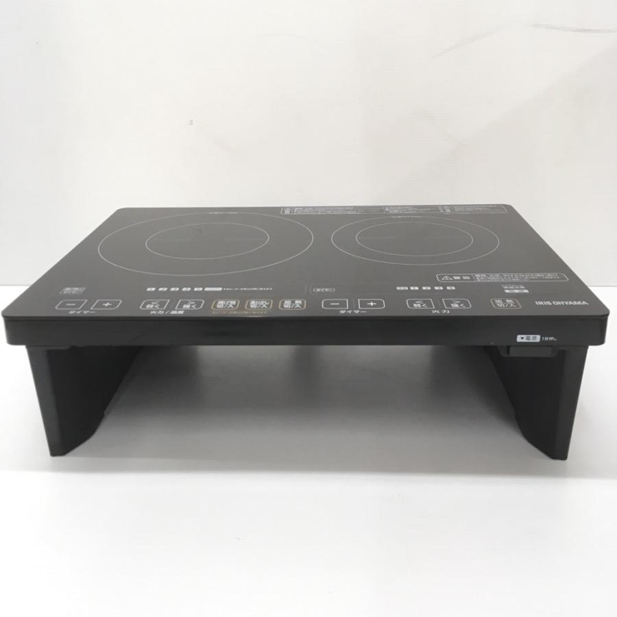 中古 アイリスオーヤマ 2口 IH調理器 IHC-W2S-B 純正脚 説明書付 2016
