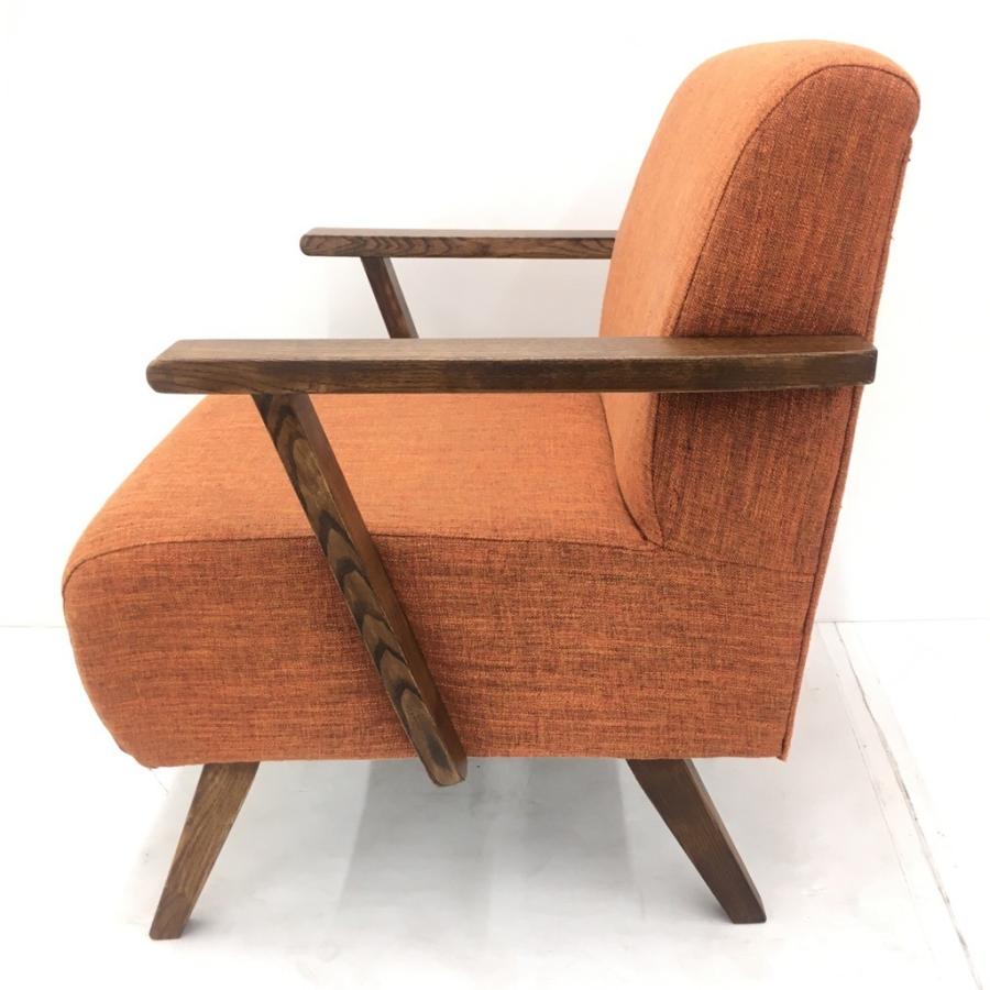 中古 カフェチェア 一人掛けソファ アームチェア オレンジ系 W61×D58 