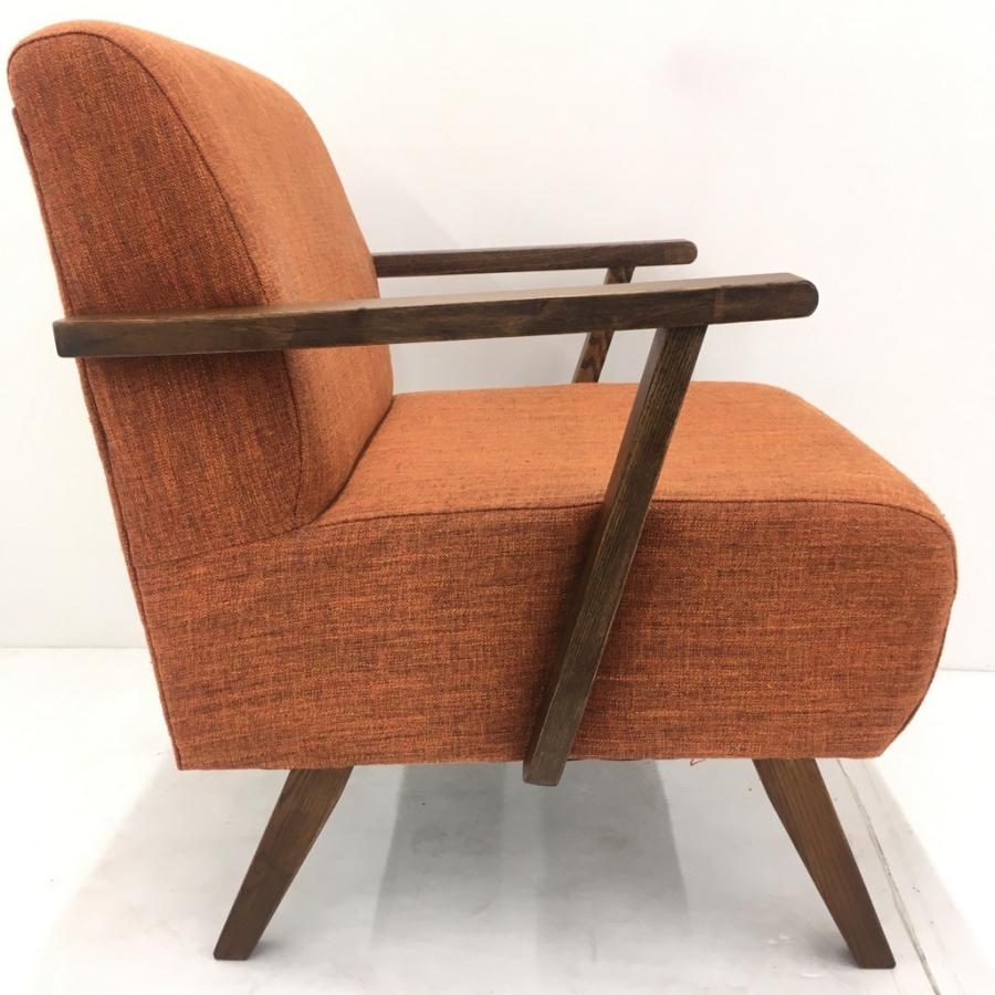 中古 カフェチェア 一人掛けソファ アームチェア オレンジ系 W61×D58×H72 中古 カフェチェア 一人掛けソファ アームチェア オレンジ系 W61×D58