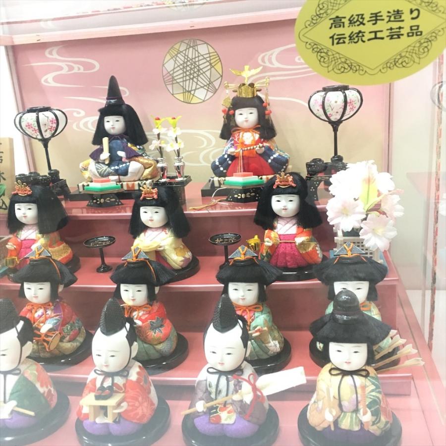中古 未使用 ひな人形 翠豊作 木目込 十五人飾り 友禅 ピンクメタリック 48×39×38_2