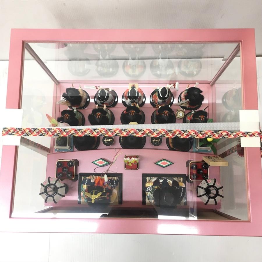 中古 未使用 ひな人形 翠豊作 木目込 十五人飾り 友禅 ピンクメタリック 48×39×38_4