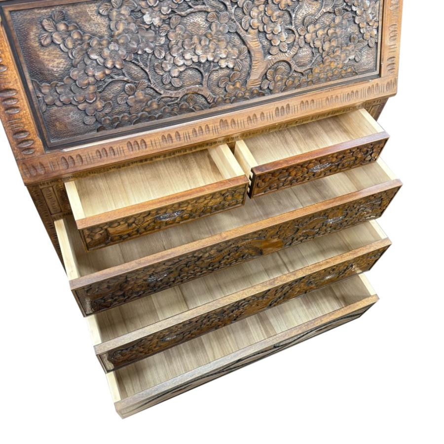 軽井沢彫り伝統工芸「机」ロ―タイプ 中古 店舗近郊送料格安 軽井沢彫 ライティングデスク 伝統工芸 書斎机