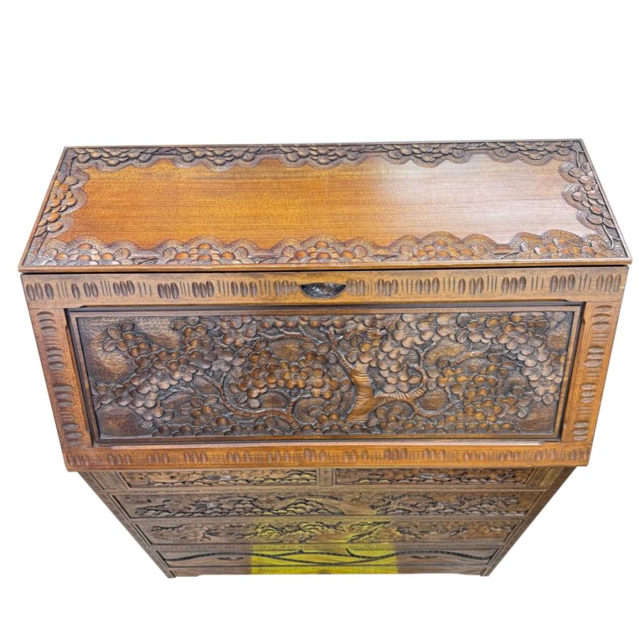 軽井沢彫り伝統工芸「机」ロ―タイプ 中古 店舗近郊送料格安 軽井沢彫 ライティングデスク 伝統工芸 書斎机