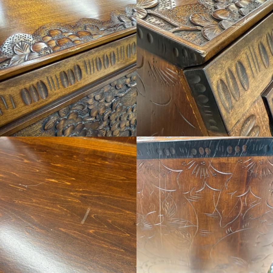 中古 店舗近郊送料格安 軽井沢彫 ライティングデスク 伝統工芸 書斎机