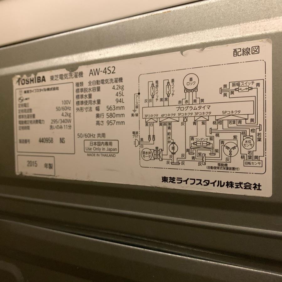 TOSHIBA（東芝） 中古 全自動洗濯機 4.2kg AW-4S2-W 2015年製 グラン