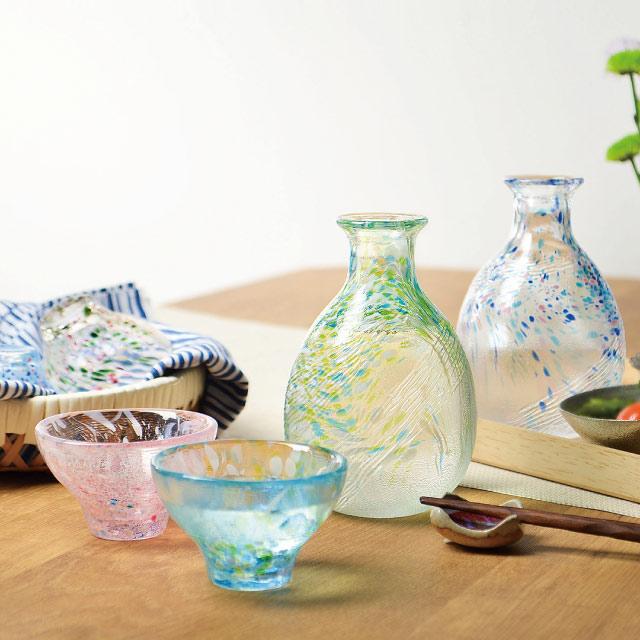 工芸ガラス　金彩　徳利　在銘　箱付　V　R6571 みなも徳利 ブラウン 琉球ガラス ガラス工房清天｜ガラス工房 清天