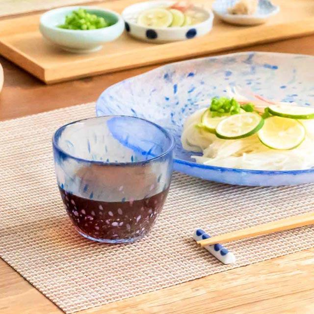 東洋佐々木ガラス めん猪口 青 いろしずく 3個入 東洋佐々木ガラス