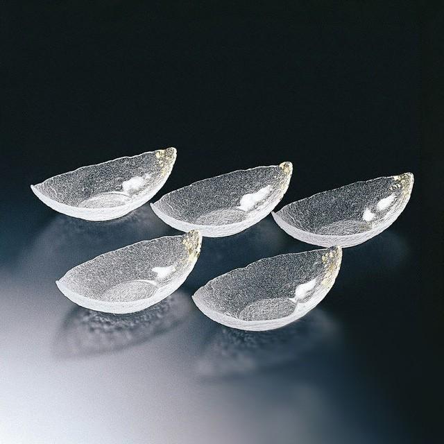 吉谷硝子（YOSHITANI GLASS） 舟形小鉢セット 江戸硝子 金彩淡雪 化粧