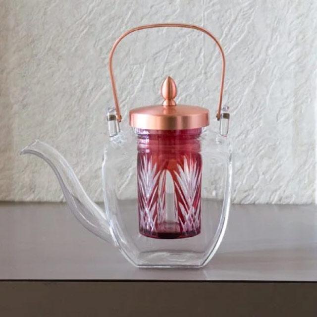 廣田硝子 江戸切子ちろり 赤 中子付き 450ml 銅 フロスト 廣田硝子