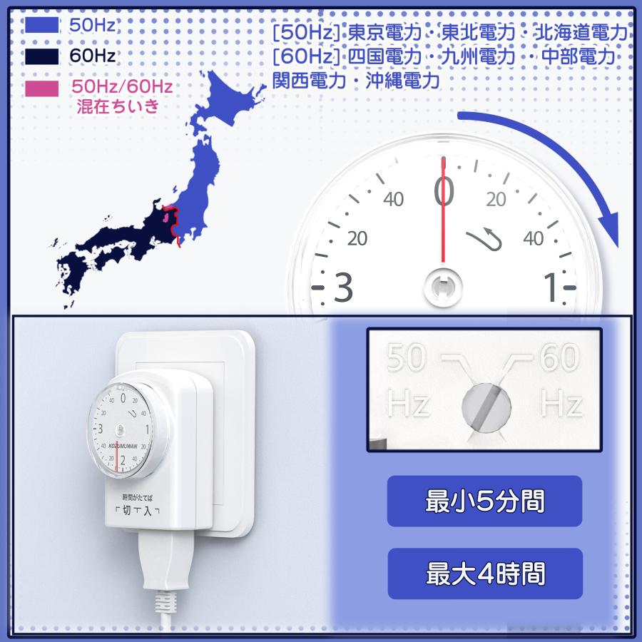 KOZUMUWAN タイマーコンセント 3時間40分 ダイヤルタイマー ホワイト