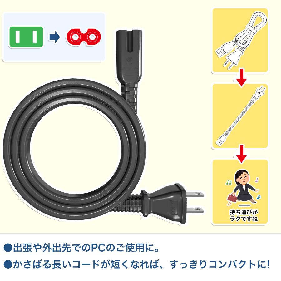 KOZUMUWAN AC電源ケーブル メガネ型 延長電源ケーブル メス 2P ピン 2