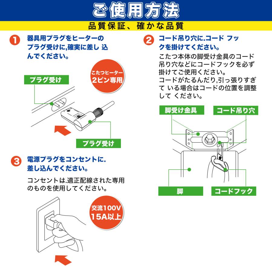 KOZUMUWAN こたつコード 交換用 電源コード 3m 中間スイッチ付 L型