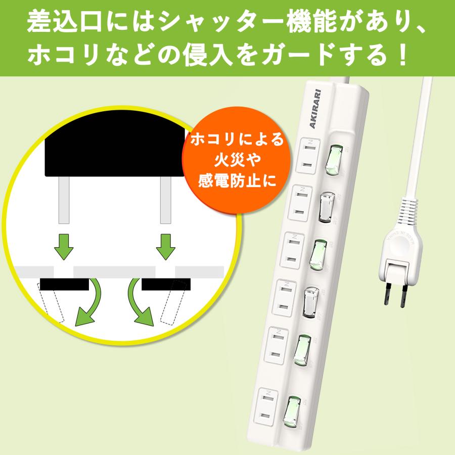 KOZUMUWAN 電源タップ コンセントプラグ 6個口 1m 個別スイッチ ほこり