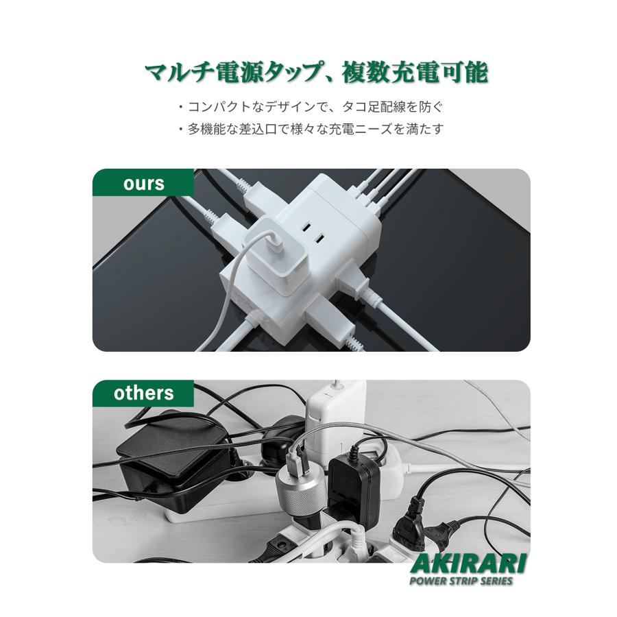 コンセントタワー型 電源タップ たこあしコンセント 携帯便利 Miniサイズ スイングプラグ ホワイト 延長コード ゲーブル アダプター対応  USB3ポート PD20W｜cosmone｜08