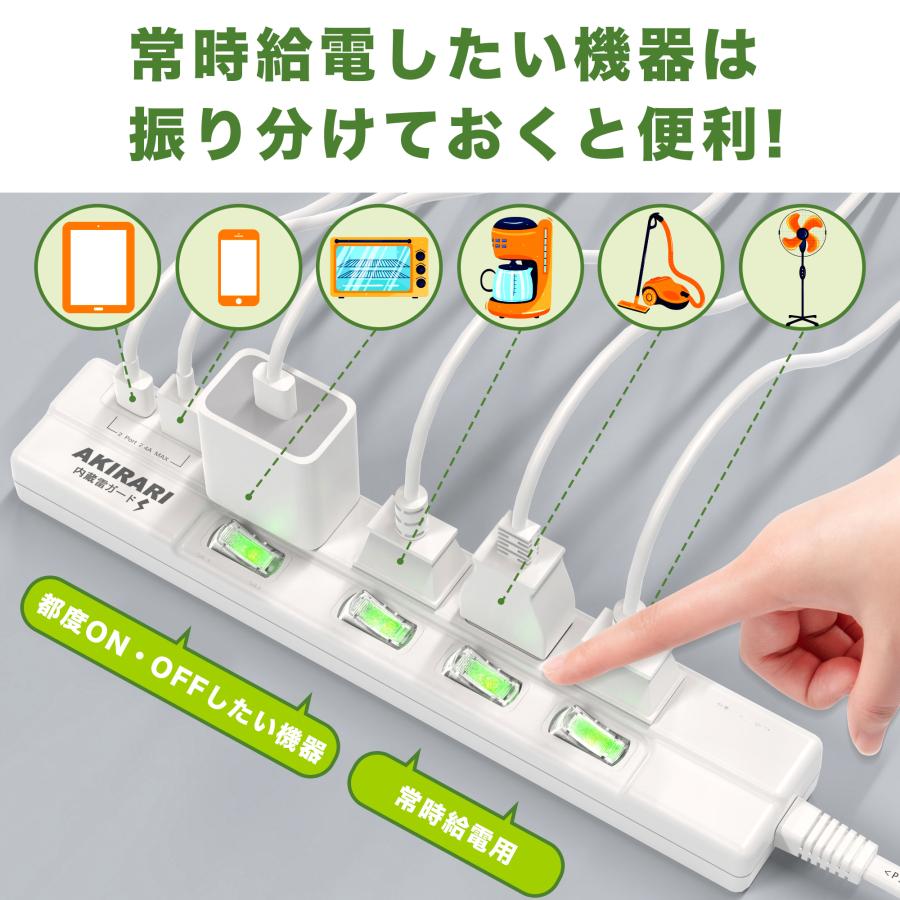 KOZUMUWAN 【節電】電源タップ 6個口 1m 個別スイッチ コンセント USB