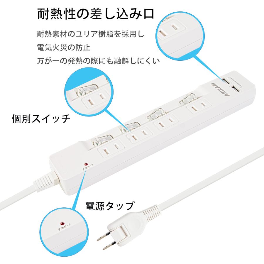 KOZUMUWAN 人気コンセント usb付 電源タップ コンセント 4個口 1m 個別