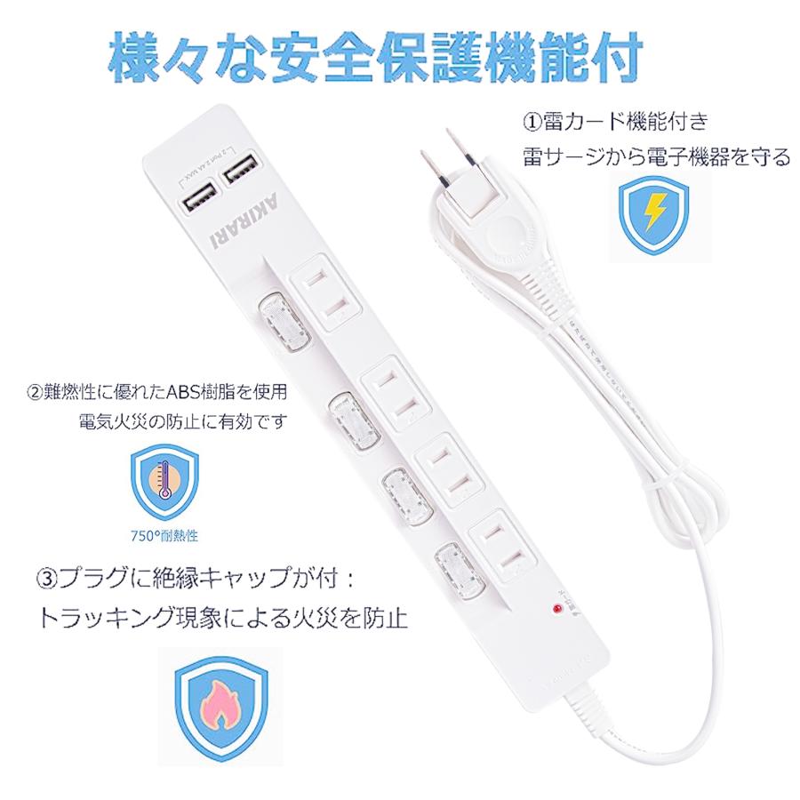 KOZUMUWAN 【送料無料】USB充電付電源タップ コンセント×4口 USB×2