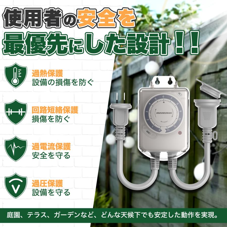 KOZUMUWAN ダイヤルタイマー 12時間形 コンセント 電源 15分単位設定