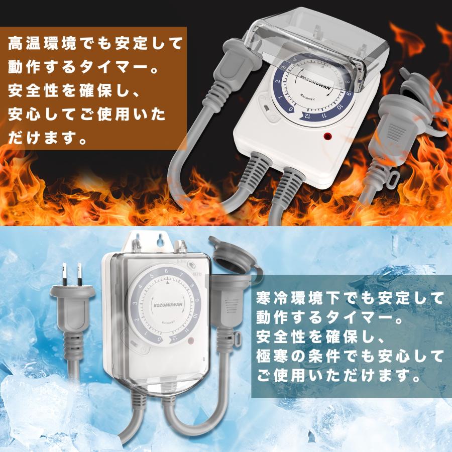 KOZUMUWAN ダイヤルタイマー 12時間形 コンセント 電源 15分単位設定