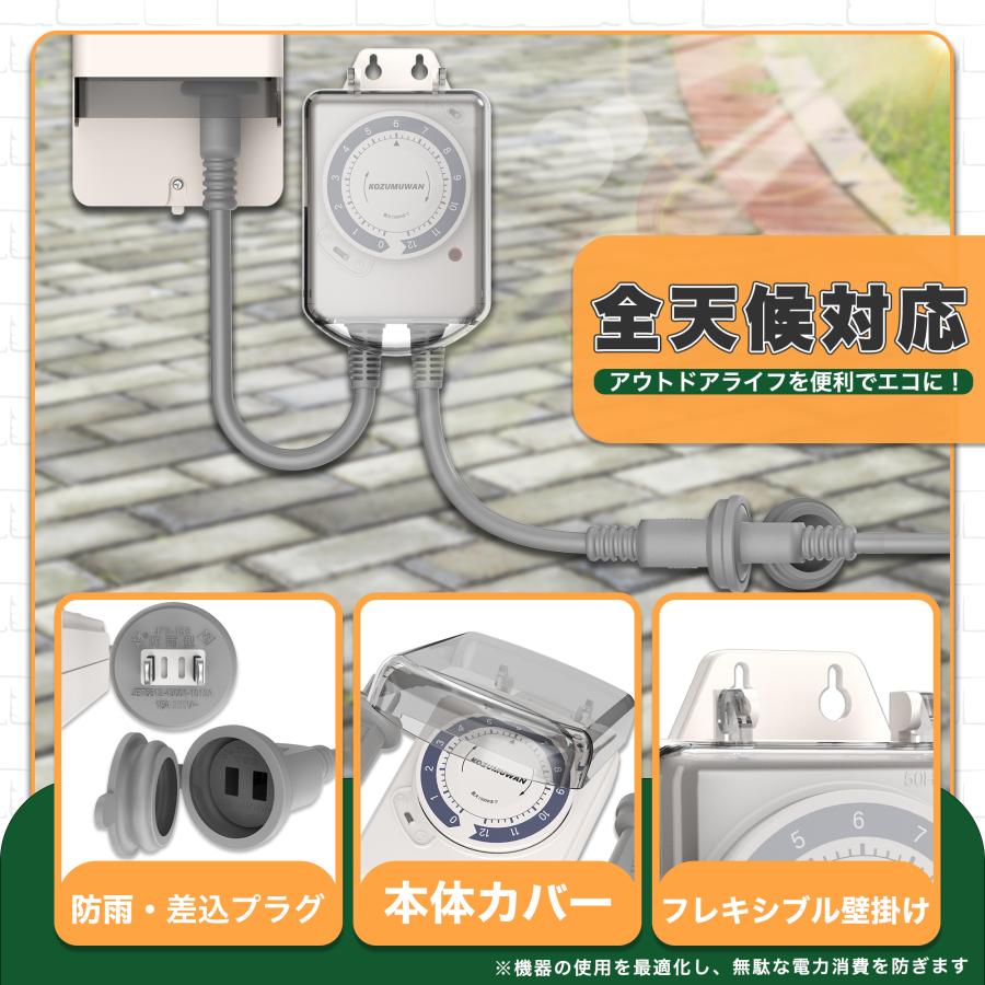 KOZUMUWAN ダイヤルタイマー 12時間形 コンセント 電源 15分単位設定