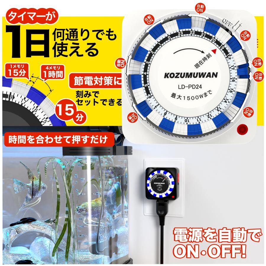 KOZUMUWAN タイマーコンセント タイマースイッチ 24時間 15分単位