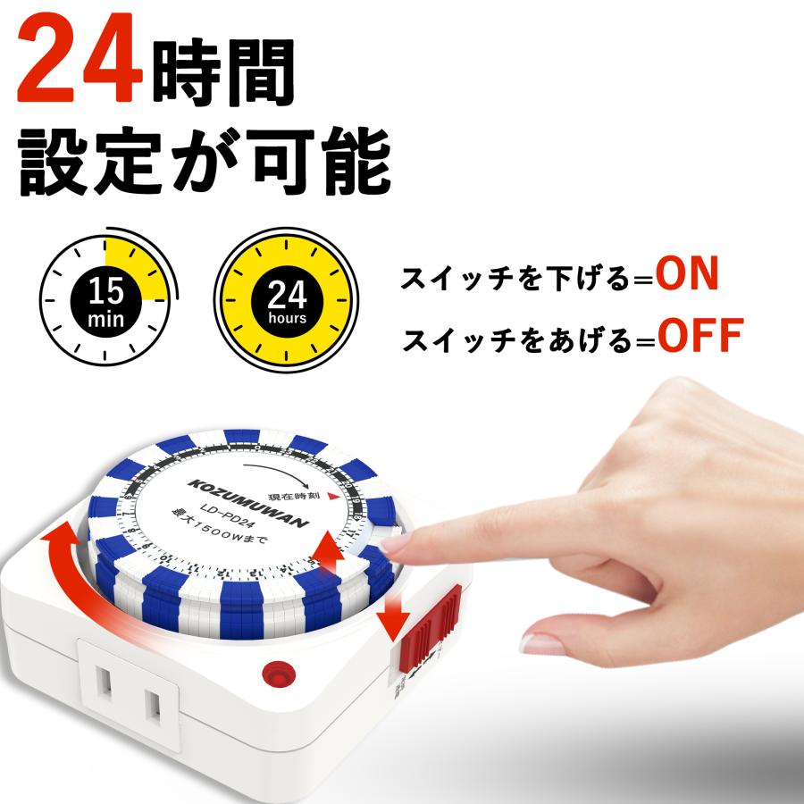 KOZUMUWAN タイマーコンセント タイマースイッチ 24時間 15分単位