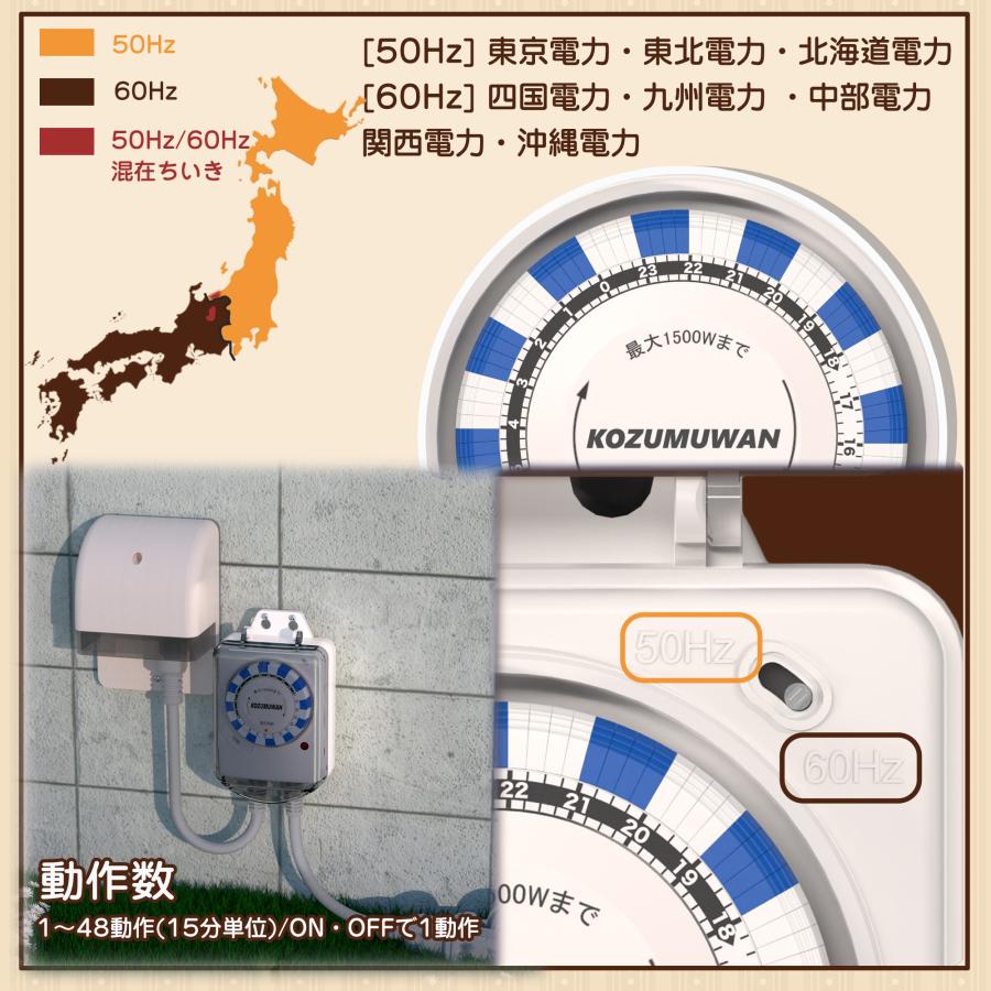 KOZUMUWAN 【送料無料】電気タイマー 24時間 リピート機能 コンセント