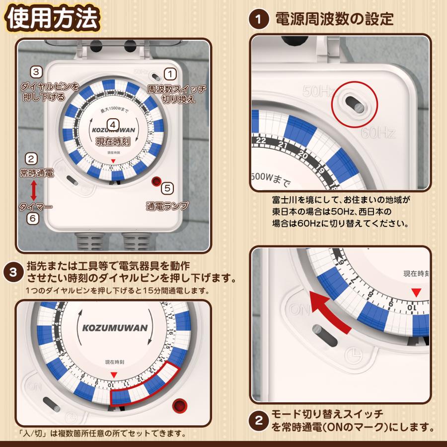 KOZUMUWAN 【送料無料】電気タイマー 24時間 リピート機能 コンセント