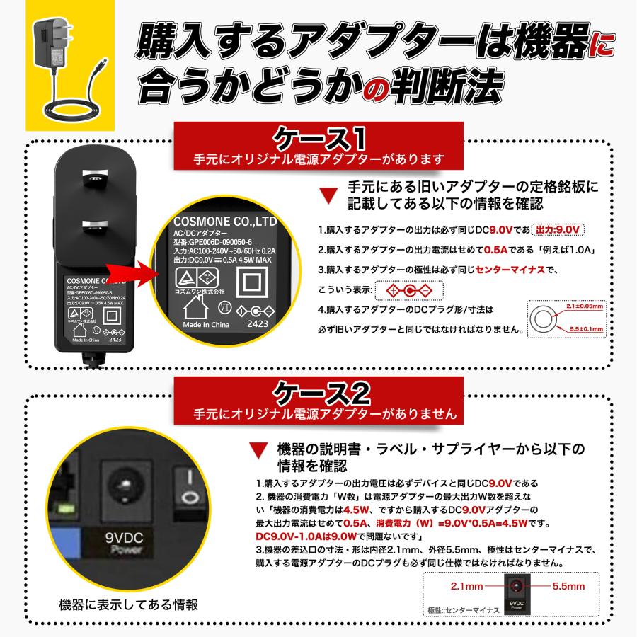 KOZUMUWAN 汎用スイッチング式ACアダプター 9V 0.5A 最大出力4.5W PSE