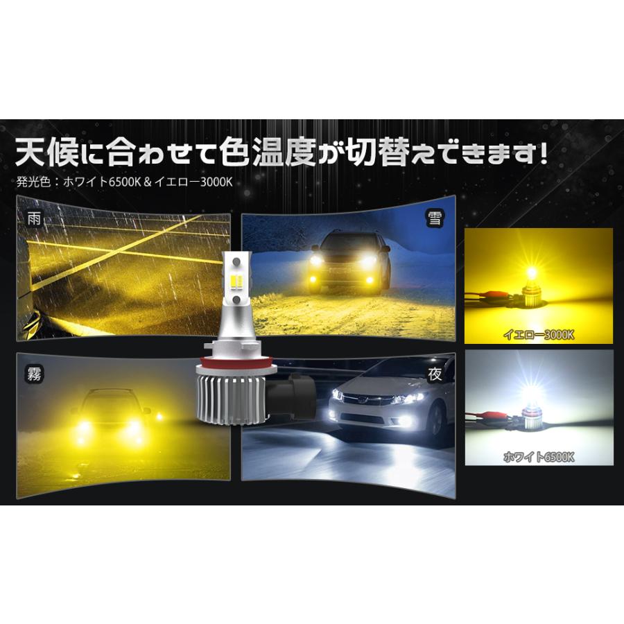 フォグランプ LED  H8 H9 H11 H16 2色切替 フォグライト DC12V車 6000LM 超高輝度 CSP社チップ イエロー ホワイト 車用 ledバルブ 2個セット 1年保証｜cosmone｜11