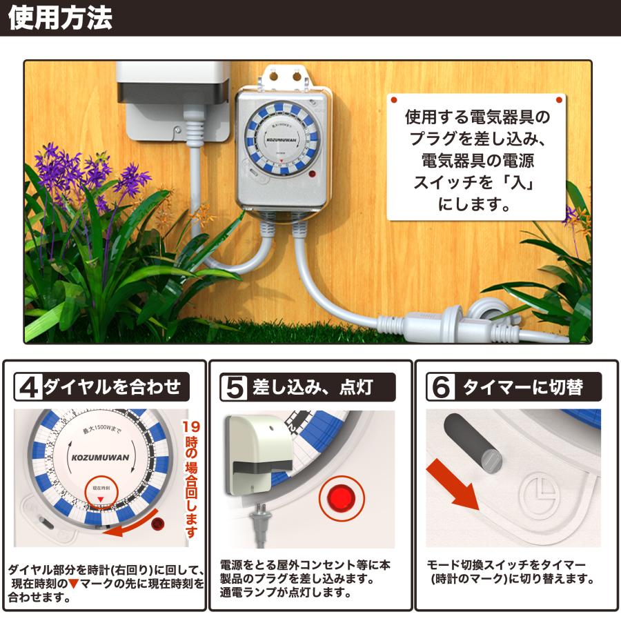 KOZUMUWAN タイマー コンセント ワーキングタイマー 屋外用 防雨
