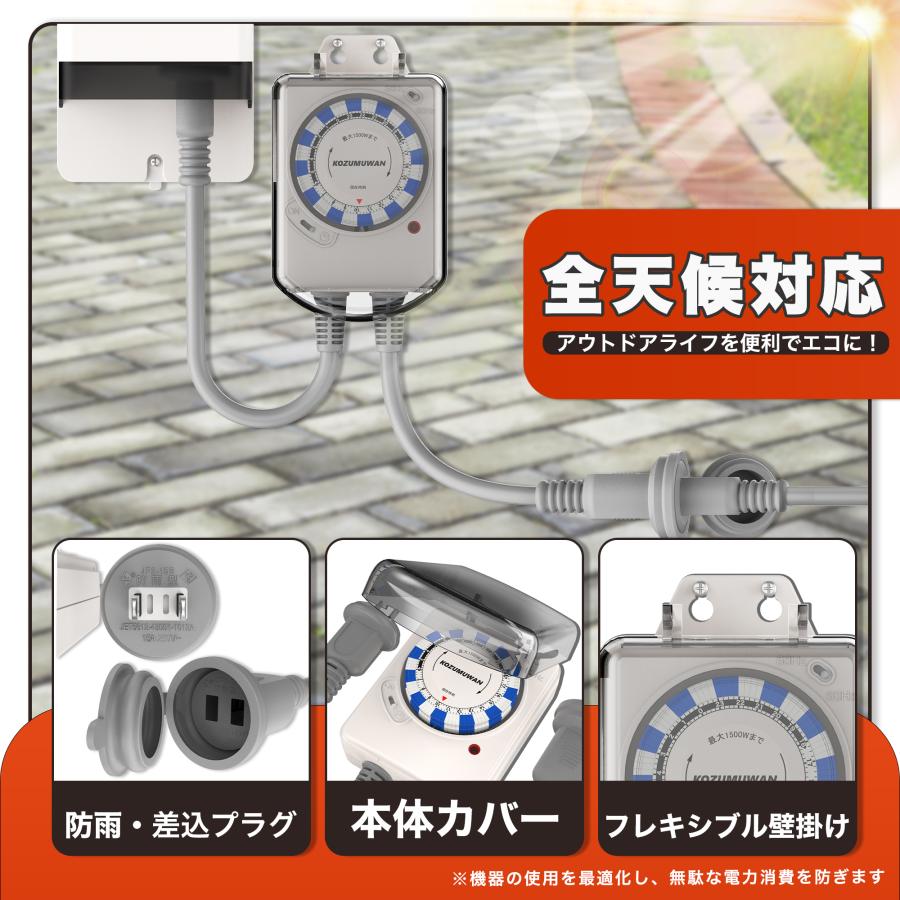 KOZUMUWAN タイマー コンセント ワーキングタイマー 屋外用 防雨