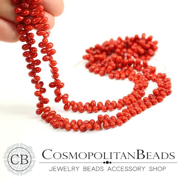 レッドサンゴ（ドロッププレーン）大きさ　平均 約4×7mm穴径　約0.5mm3個｜cosmopolitan-beads｜04