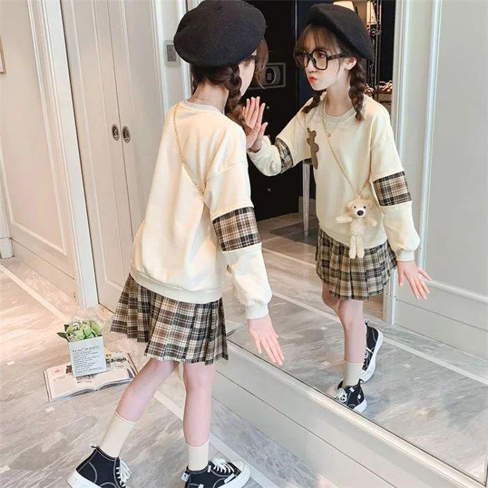 子供服 セットアップ 女の子 長袖 春秋 秋着 上下セット 韓国子供服 キッズ ジュニア Tシャツ スカート 長ズボン 可愛い おしゃれ 小学生 通学着 新品｜cosmos-wumf｜02