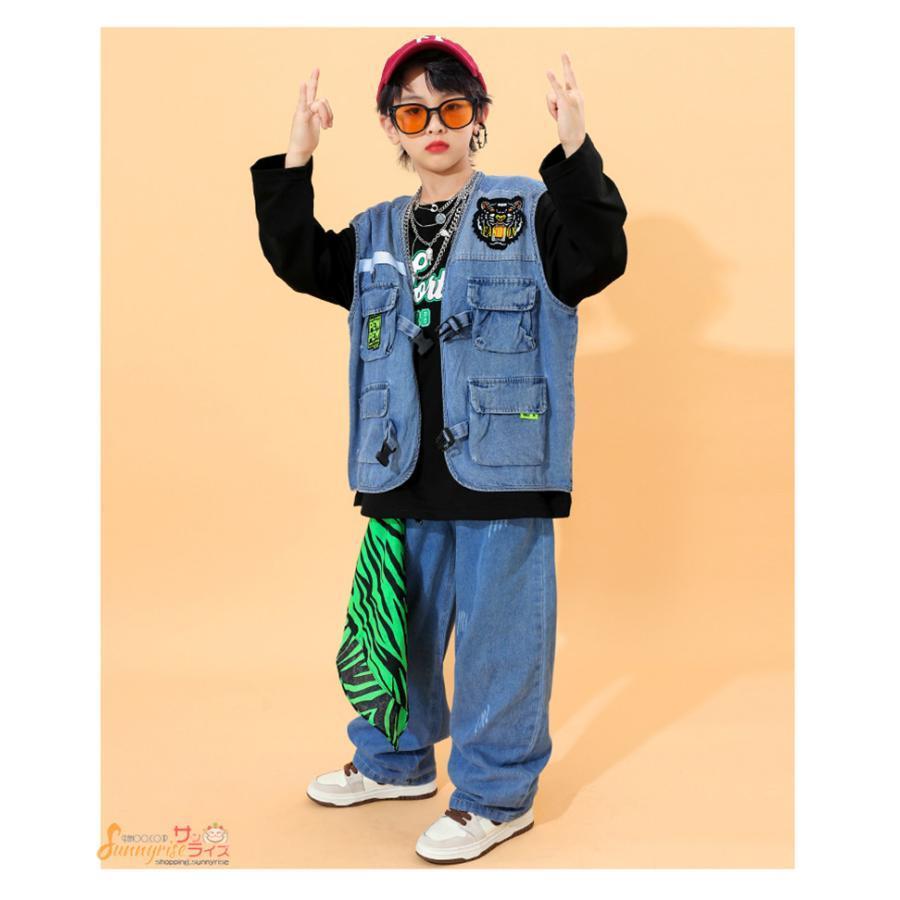 キッズダンス衣装 ヒップホップ 子供服 女の子 長袖黒Ｔシャツ デニム ベスト パンツ ガールズ HIPHOP 舞台服 K-POP ステージ衣装 練習着 演出服 舞台衣装｜cosmos-wumf｜06