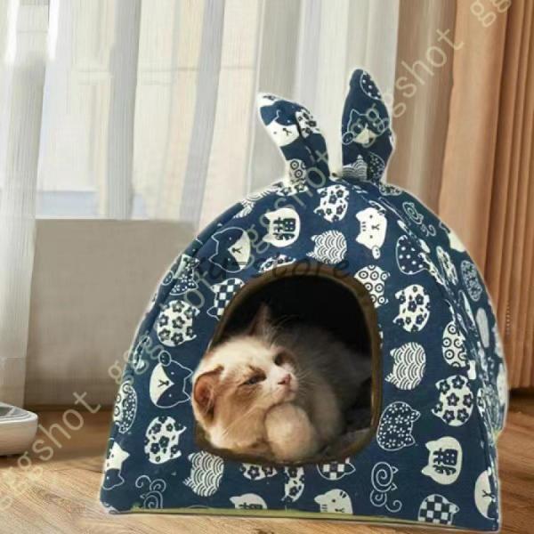 猫ハウス 2way 猫用ベッド 猫 ドーム型 ベッド 犬小屋 可愛い ウサギの耳付き 柔らか 水洗え 滑り止め 折りたたみ 小型犬 キャット ペット小屋 室内用｜cosmos-wumf｜20
