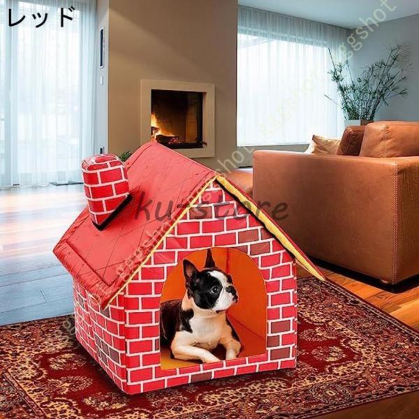 小型犬 ペットハウス 室内用 猫用 犬小屋 三角屋根 ドーム型 ペットベッド ハウス 折りたたみ可 屋根付き ふわふわ クッション付き 取り外し可能 猫 テント｜cosmos-wumf｜05