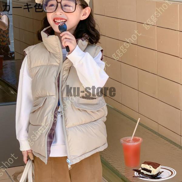 ダウンベスト キッズ 女の子 無地 軽量 チョッキ ダウンジャケット 袖なし 子供服 中綿ベスト ガールズ ボーイズ ライトダウン パファーベスト ジレ ぬくぬく｜cosmos-wumf｜05